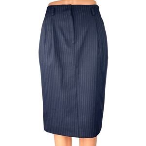 Paul Stuart Women's Blue Wool Pinstripe Knee Length Straight Pencil Skirt Size S